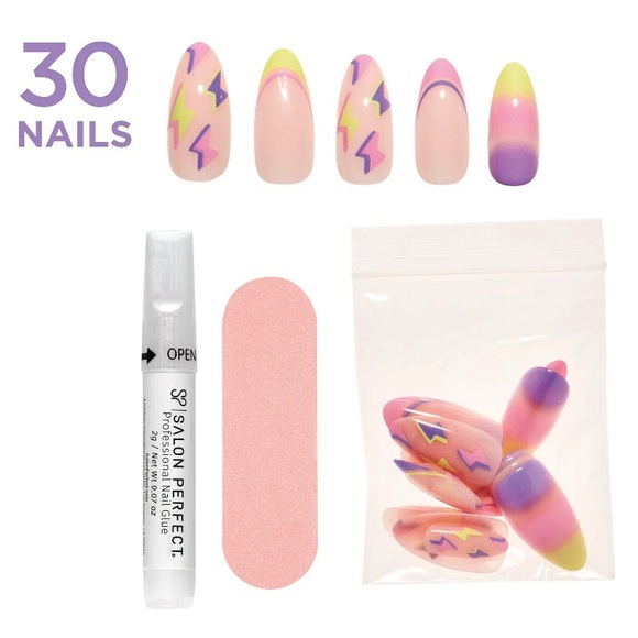 Salon Perfect Artificial Press On Nails- Neon Lightning Almond Shape - Picture 3 of 4